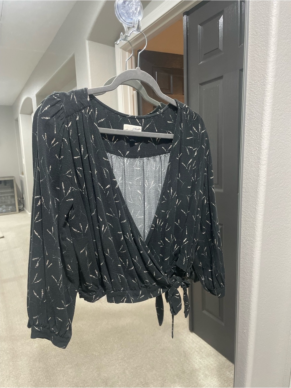 Universal Thread Black Printed Wrap Blouse with Light Metallic Accents